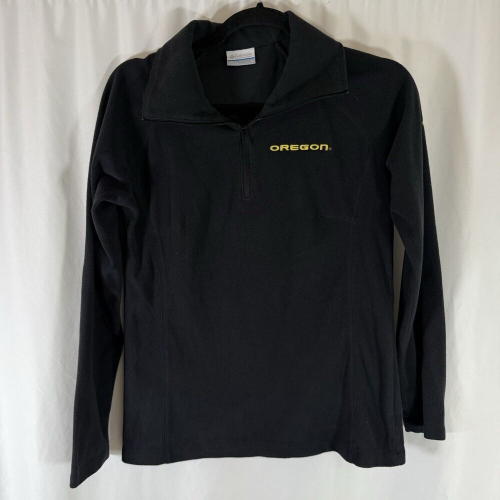 Oregon Duck Columbia Jacket Women's Small Black Fleece 1/4 Zip Long Sleeve